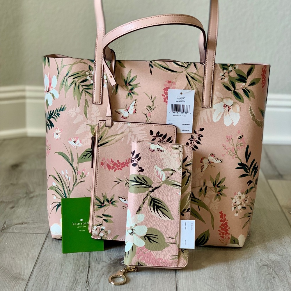 🌸SET🌸 Kate Spade Mya Botanical Leather Tote Set - Picture 3 of 8